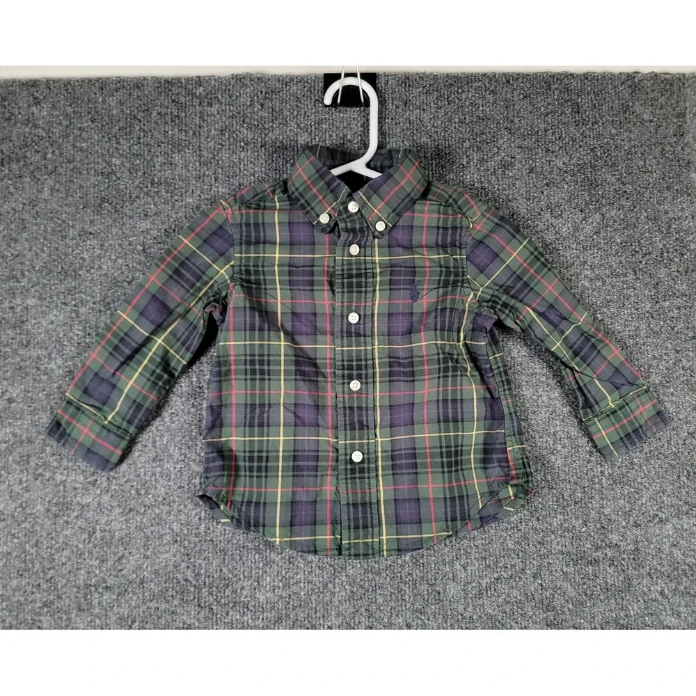 Polo Ralph Lauren Baby Boys Button Down Shirt 12M Long Sleeve Pony Preppy Plaid